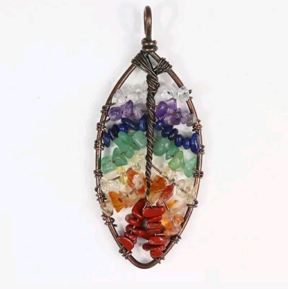 Leaf / feather bronze wrap chakra pendant - Picture 2 of 4